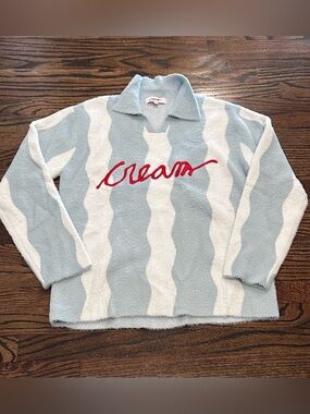 Cream Brand SUPER SOFT Collared Fuzzy Sweater - Light Blue & White